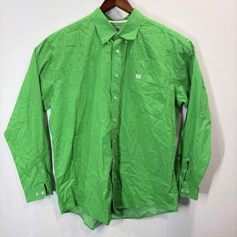 Cinch Western Green Shirt Mens Size Large Dollar Sign AOP Long Sleeve